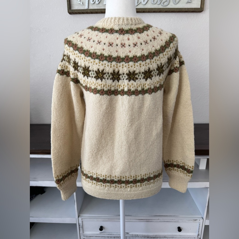 Vintage Foldal A/S HandKnit Fair Isle 100% Wool Cardigan Sweater Nordic S 3 - Picture 4 of 7